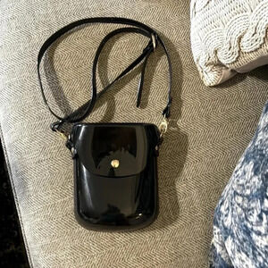 VINTAGE Adorable Glossy Black Crossbody Minimalist Handbag/Bag/Purse